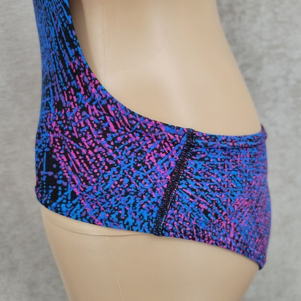 Speedo Endurance Blue Purple Hot Pink Patterned One Piece Swimsuit Open Back - Picture 4 of 16